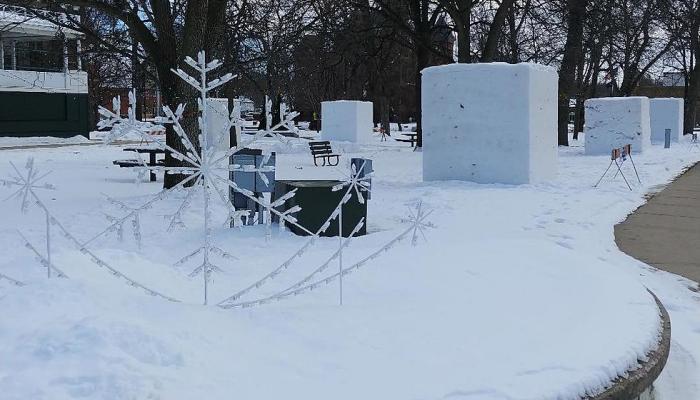 Snow Monoliths at Owatonna Central Park from local radio station websites