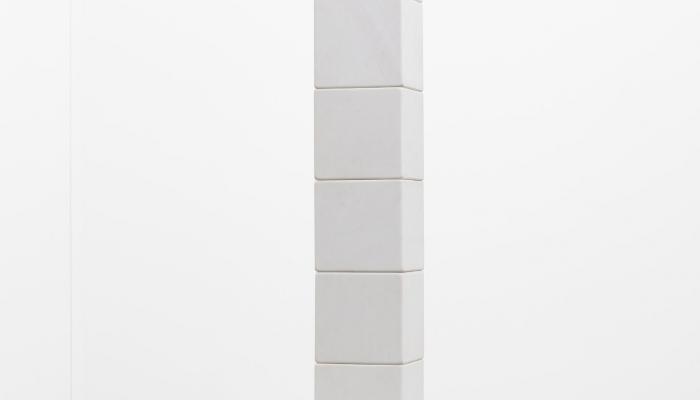 "James Lee Byars, “The Figure of Death” (1987). Composed of a stack of white marble cubes, it pays homage to Constantin Brancusi’s “Endless Column.”Credit...James Lee Byars; Diego Flores, via Kasmin" - NYTimes