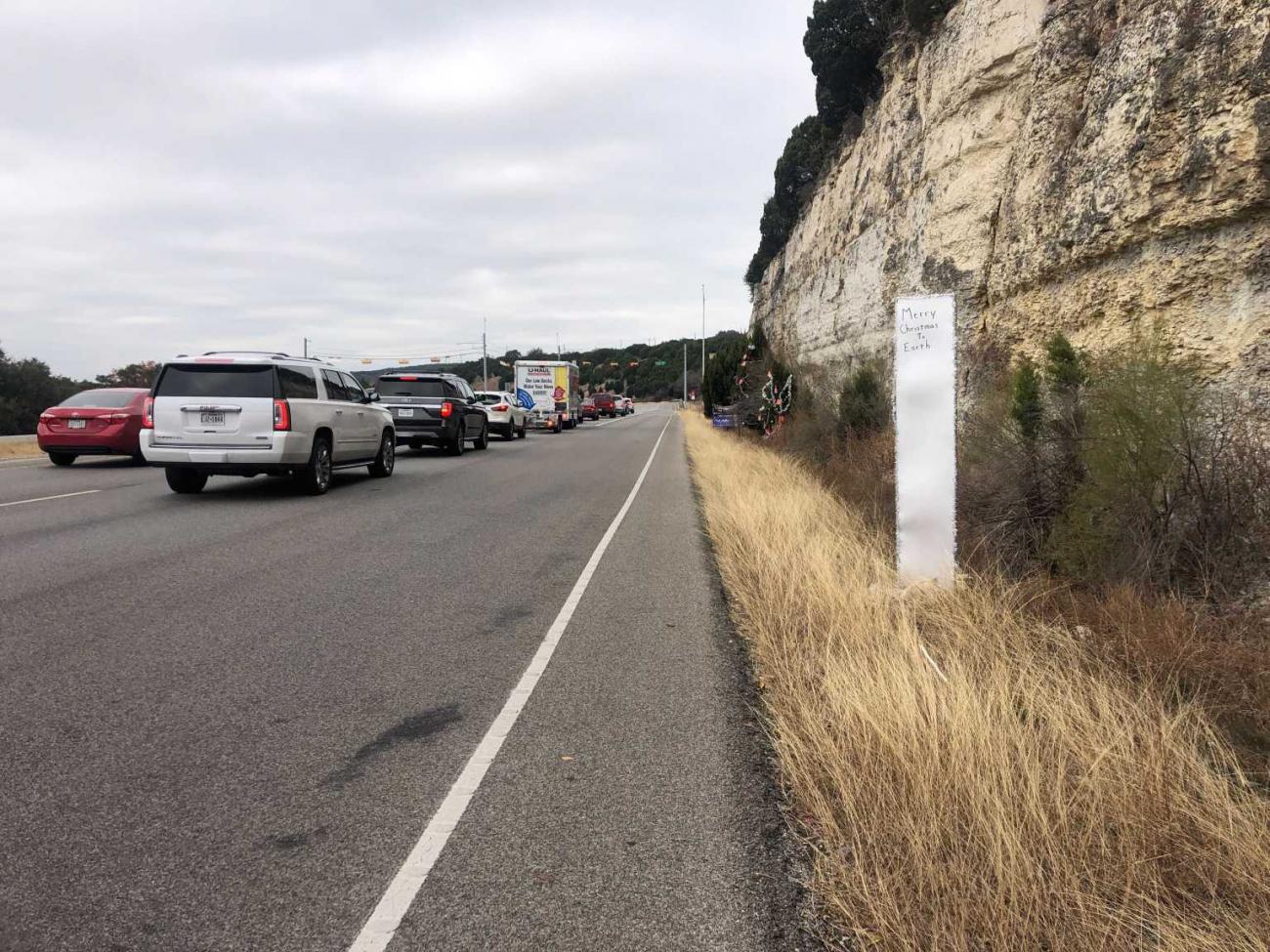 Monolith along 360 Loop near Great Hills Trail (KXAN Photo/Frank Martinez)