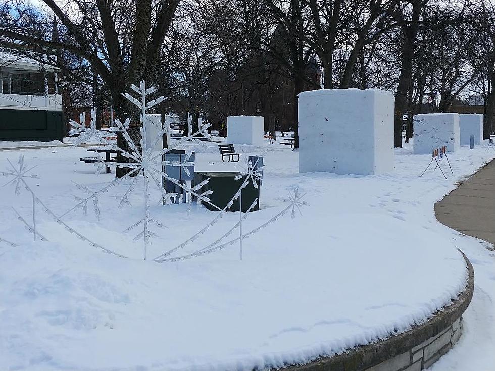 Snow Monoliths at Owatonna Central Park from local radio station websites