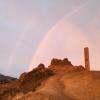 Gingerbread monolith with a rainbow.