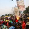  Residents set fire to the mysterious monolith that appeared in Kinshasa, Democratic Republic of Congo February 17, 2021. REUTERS/Kenni Katombe